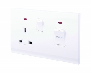 Simplicity 45A DP Cooker Switch + 13A Plug Socket W/ Neon White